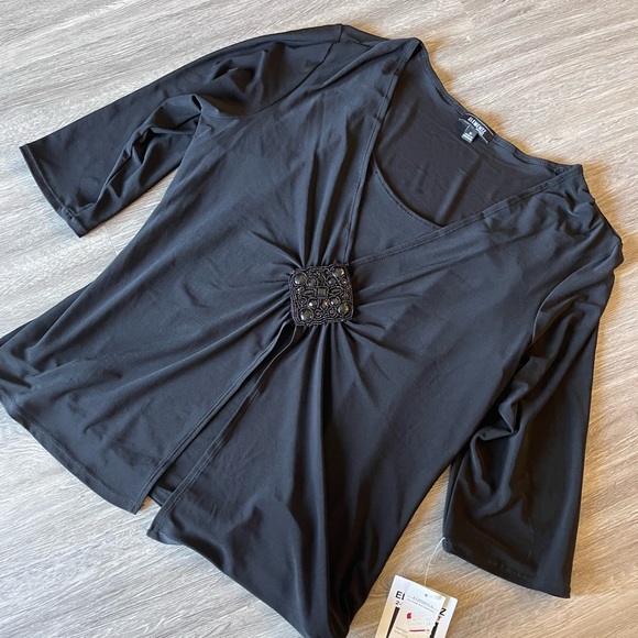 Elementz Tops - Elementz Pullover Hi-Low Blouse w/ 3/4 Sleeve Black 1X Womens